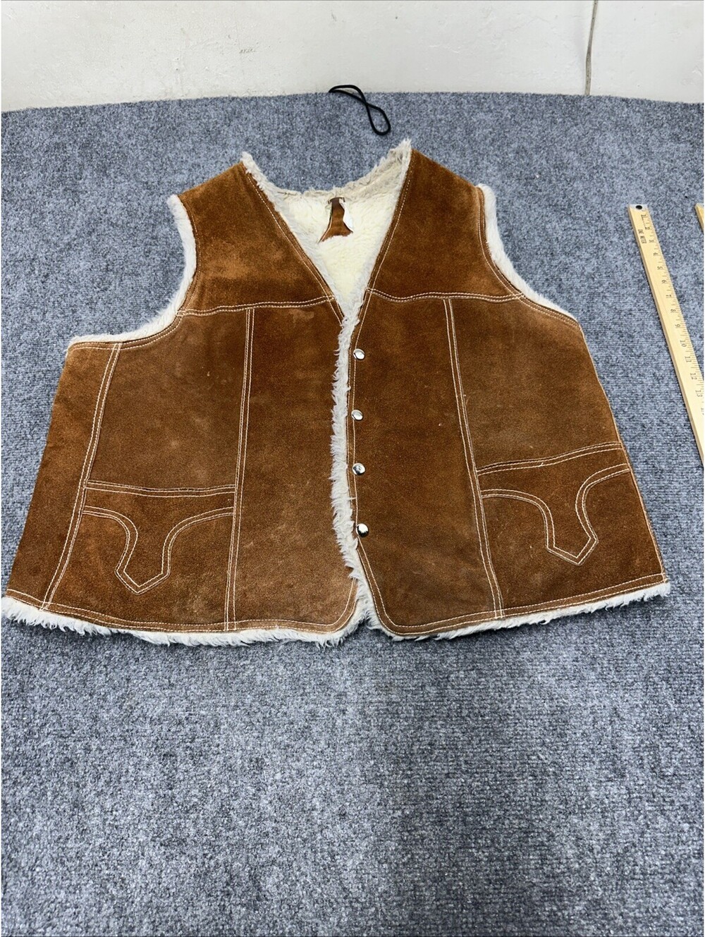 Vintage Genuine Leather Suede Vest Sherpa Cowboy rancher vtg